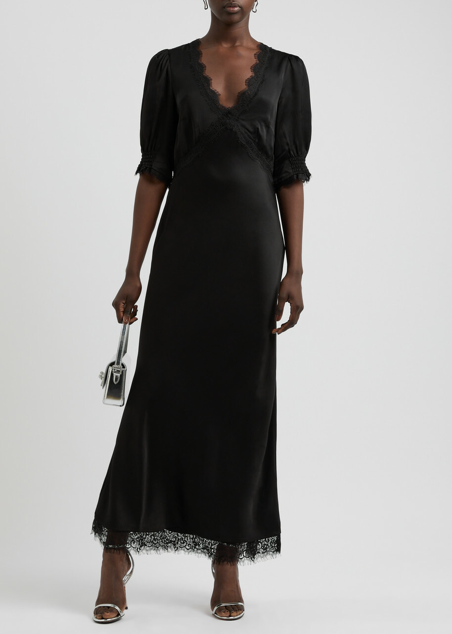 Rixo Annina Lace-trimmed Satin Maxi Dress Black Rixo Rixo Annina Lace-trimmed Satin Maxi Dress Black Rixo