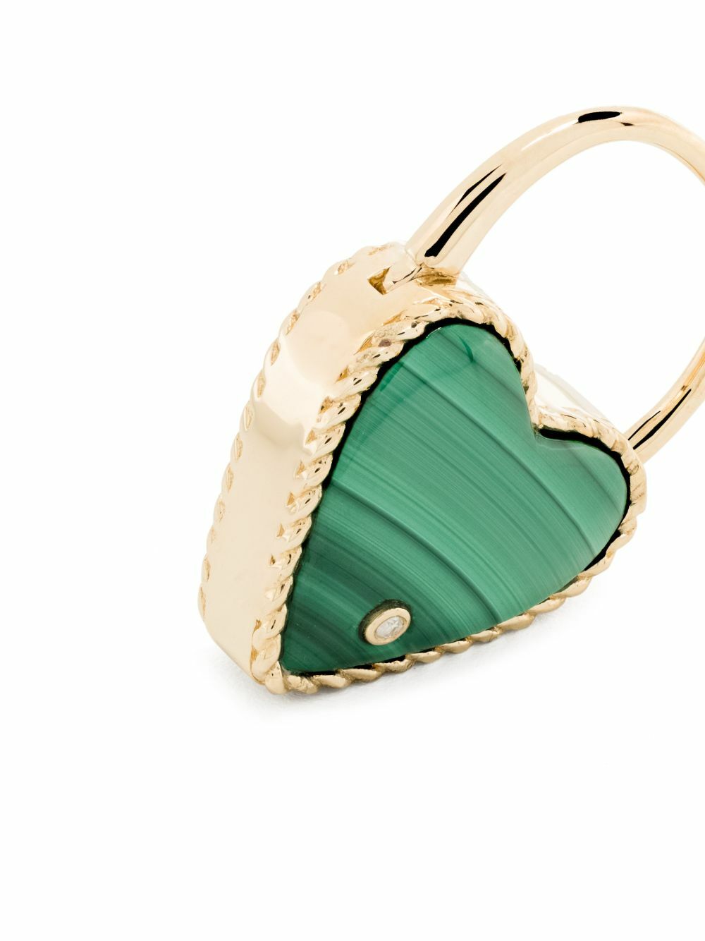 Yvonne Léon 9K Yellow Gold Creole Cadenas Coeur Malachite Single Drop Earring