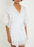 Eberjey Beatrix Lace-embellished Jersey Robe White