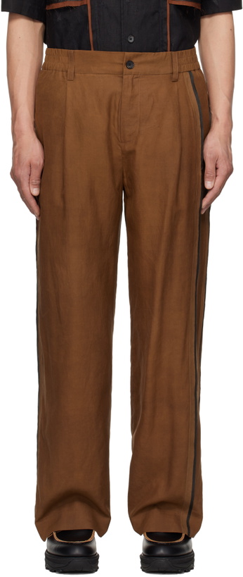 Photo: Feng Chen Wang Brown Gambiered Silk Trousers
