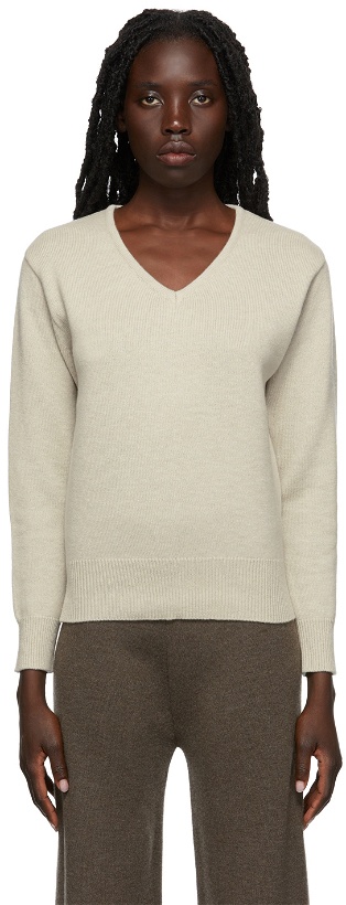 Photo: Blossom Beige Wool Knit V-Neck Sweater