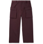 Deveaux - Wide-Leg Cropped Stretch-Knit Cargo Trousers - Burgundy