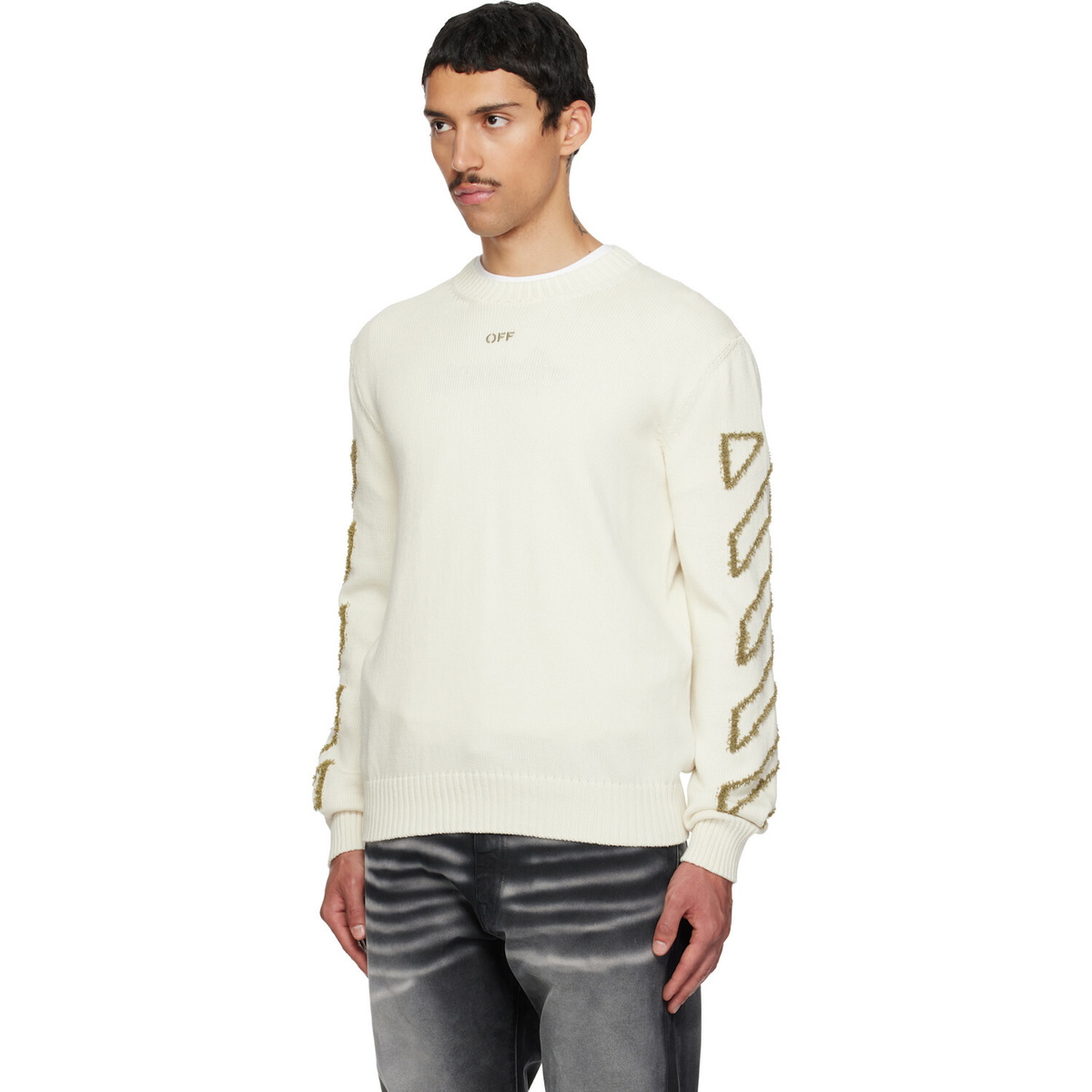 Off-White Off-White Diagonal Outline Knit Crewneck Sweater