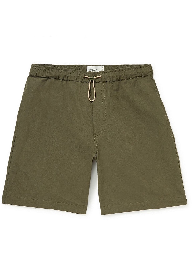 Photo: Satta - Slack Wide-Leg Cotton-Canvas Drawstring Shorts - Green