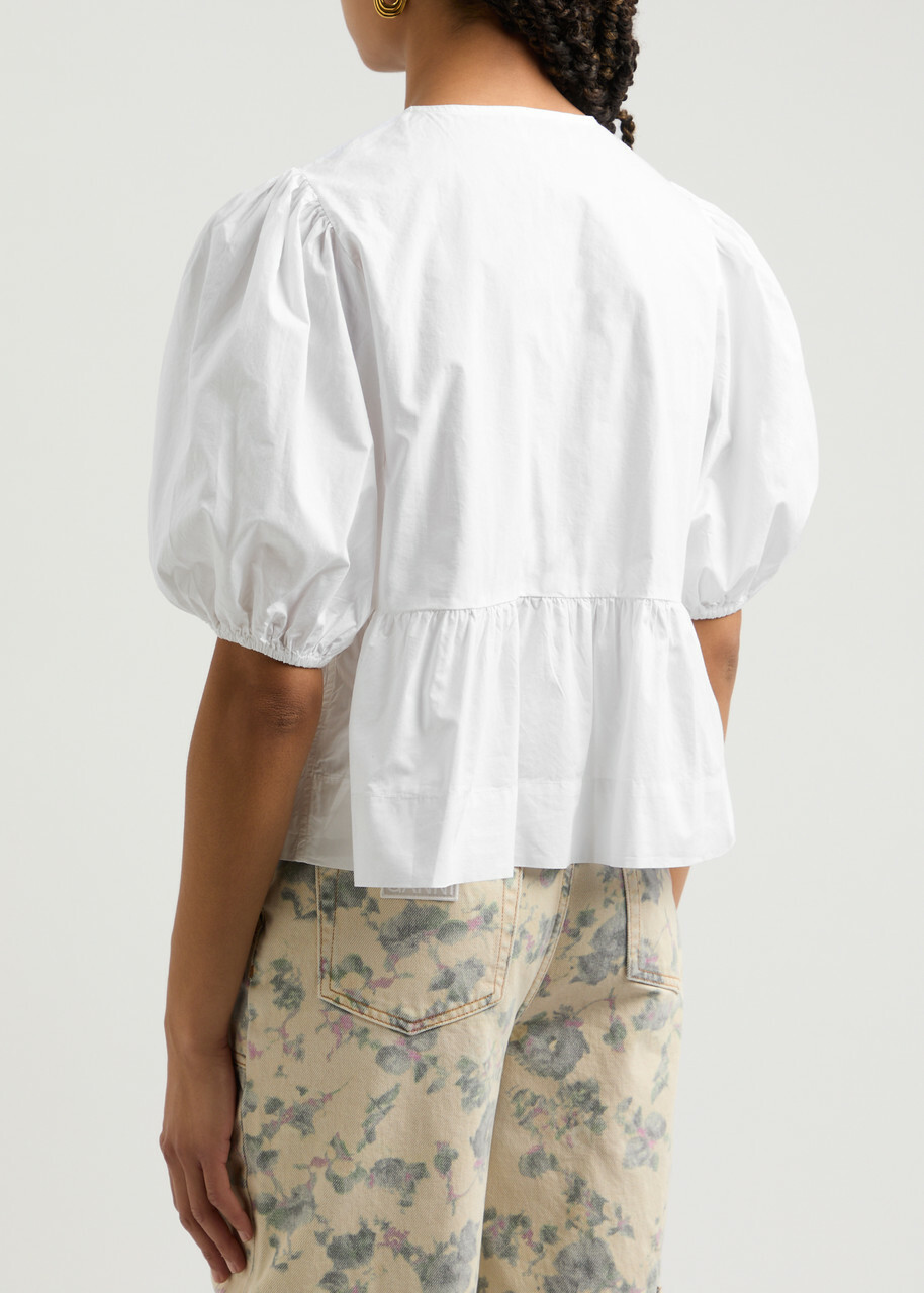 Ganni Tie-front Cotton-poplin Blouse White GANNI