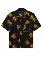 Palm Angels - Burning Convertible-Collar Logo-Print Satin Shirt - Black