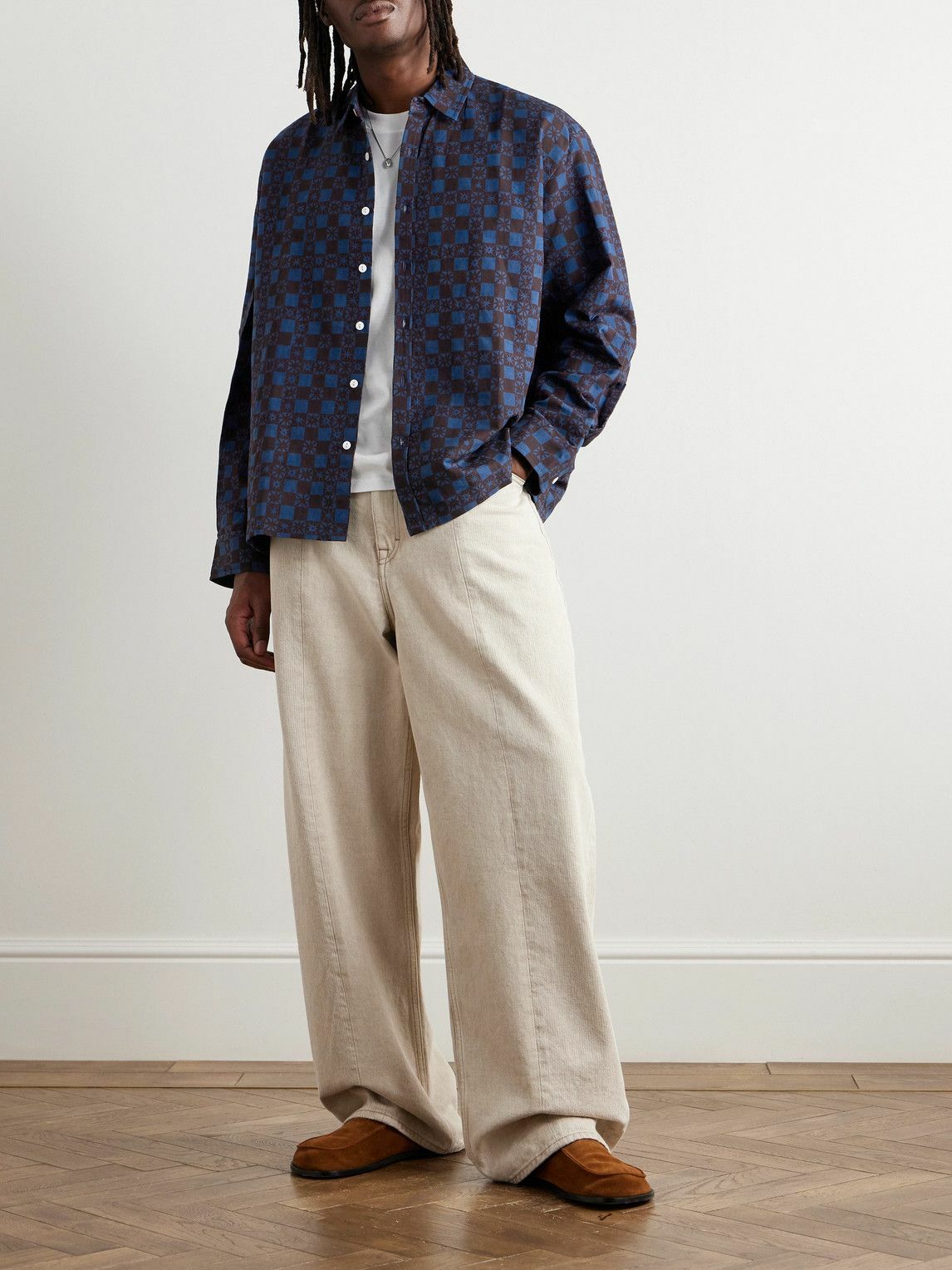Small Talk - Spread-Collar Gingham Cotton and Linen-Blend Shirt - Blue