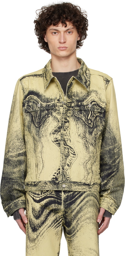 Photo: CAMPERLAB Yellow & Black Distorted Print Denim Jacket
