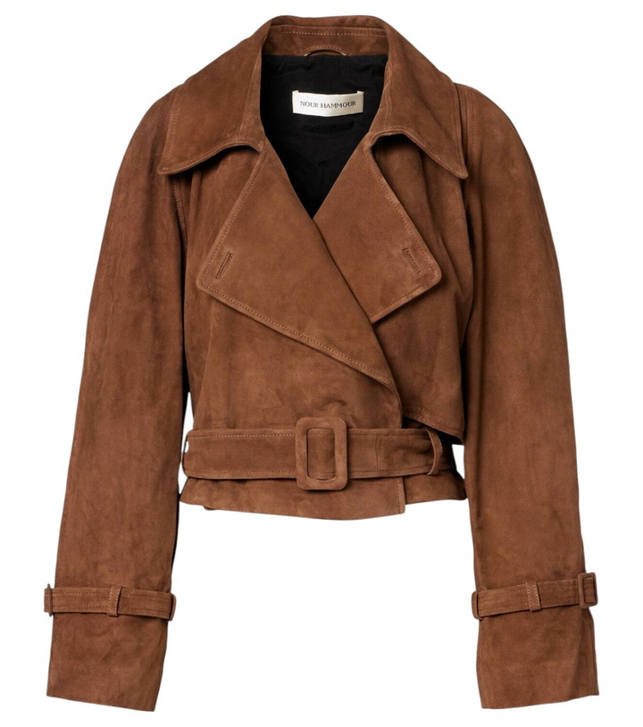 Photo: Nour Hammour Hatti belted cropped suede jacket
