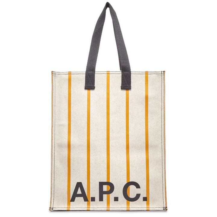 Photo: A.P.C. Pinstripe Logo Shopper Bag