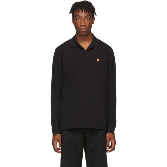 Photo: Carhartt Work In Progress Black Pique Chase Long Sleeve Polo