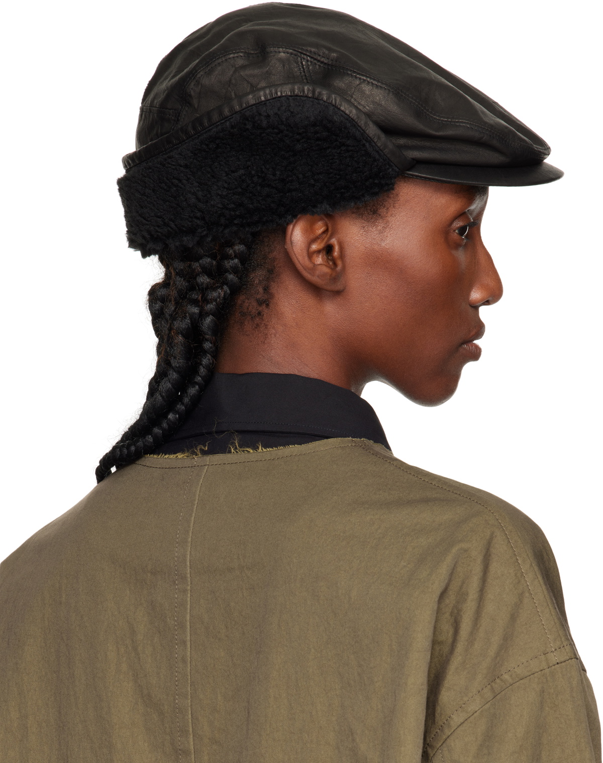 Y's Black Soft Leather Ear Muff Cap