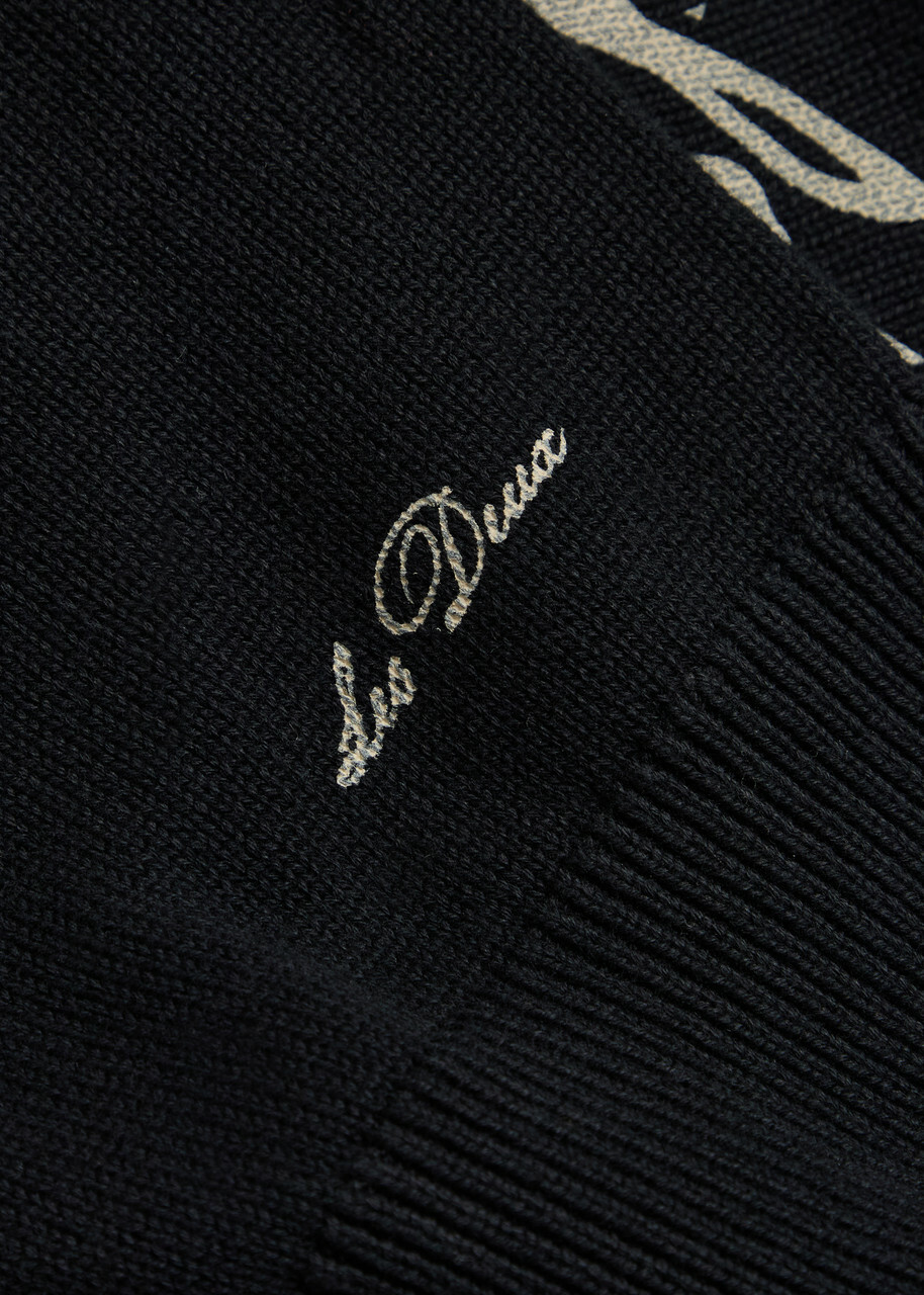 Les Deux Gary Globe Printed Cotton Jumper Black