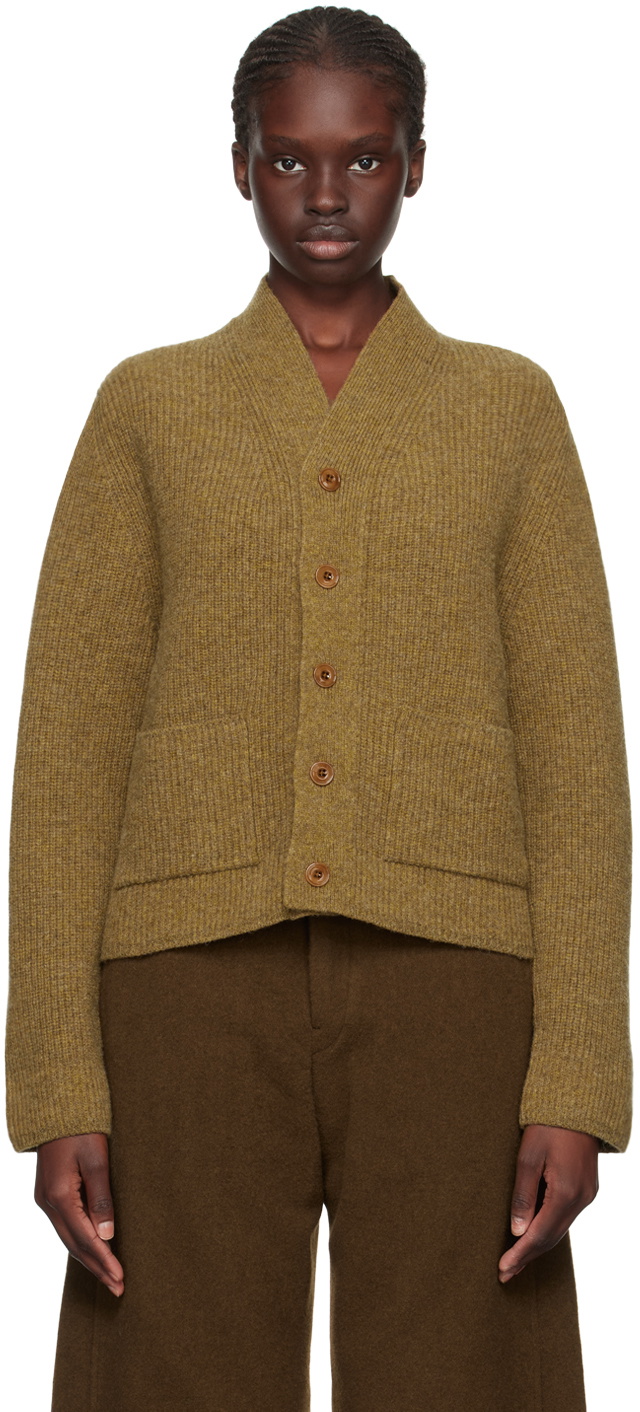 Christophe Lemaire khaki cotton nylon high neck vest with collar hood - S