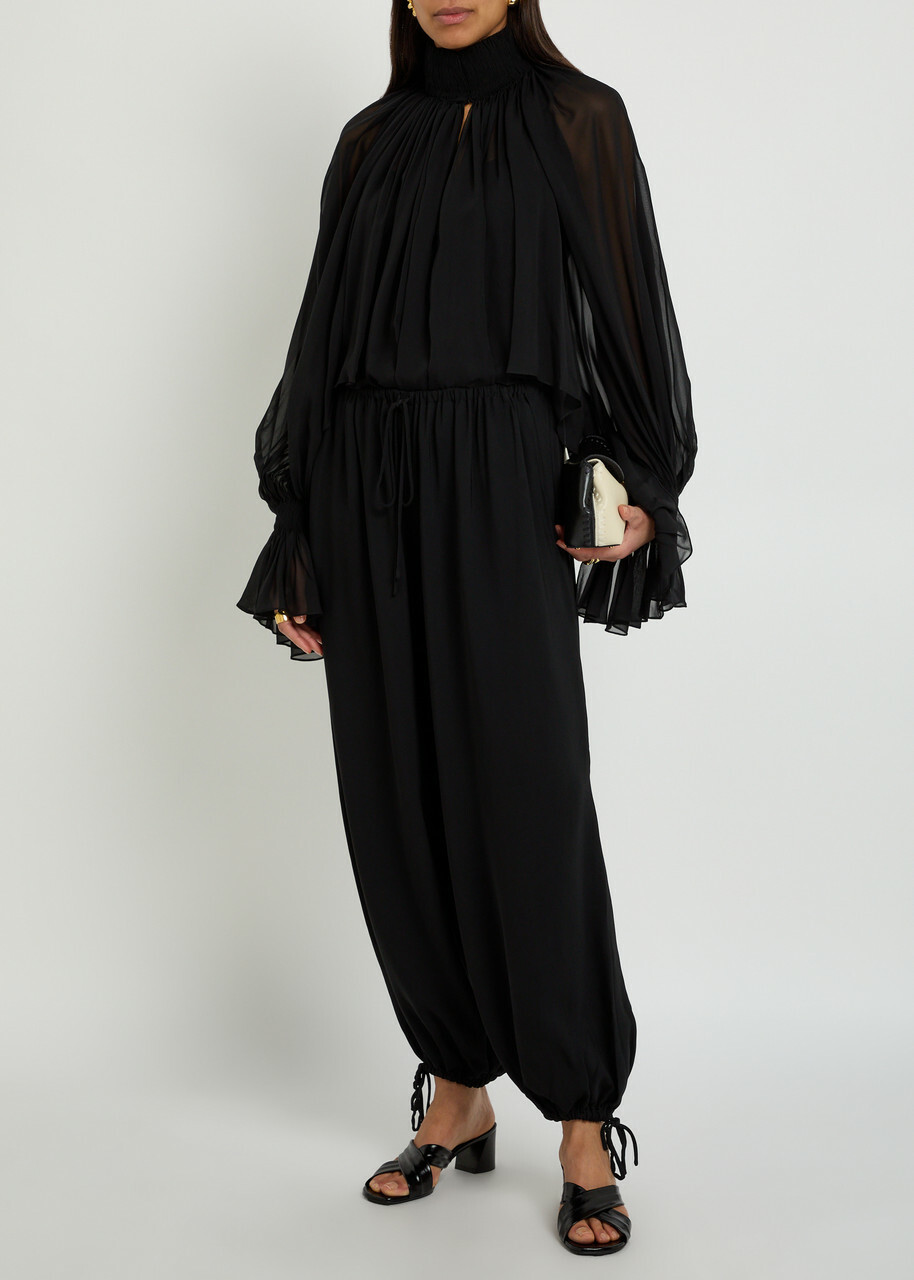 Tove Estelia Draped Barrel-leg Crepe Trousers Black