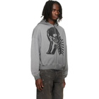 Palm Angels Gray Skull Zipped Loose Hoodie