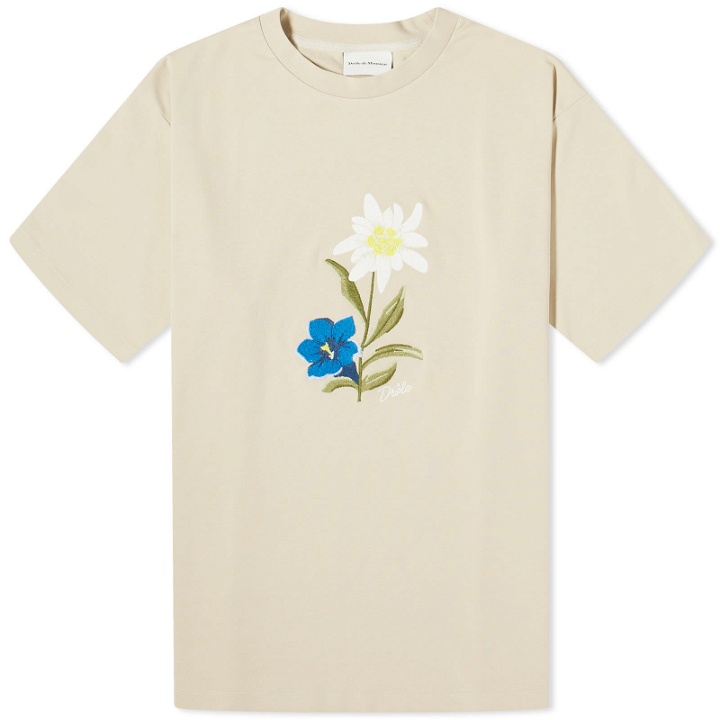 Photo: Drole de Monsieur Men's Drôle de Monsieur Embroidered Flower T-Shirt in Natural Beige