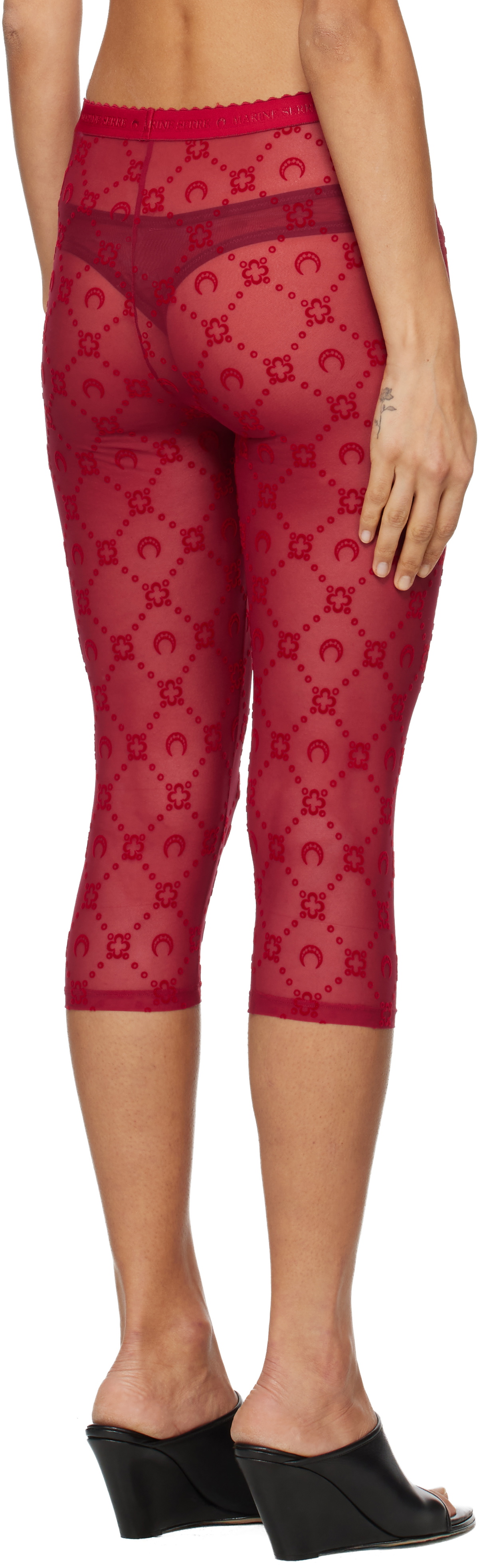 Marine Serre Red Moonogram Mesh Flock Capri Leggings