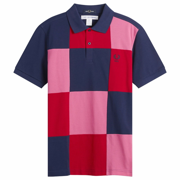 Photo: Comme des Garçons SHIRT Men's x Fred Perry Patchwork Polo in Navy X Mix
