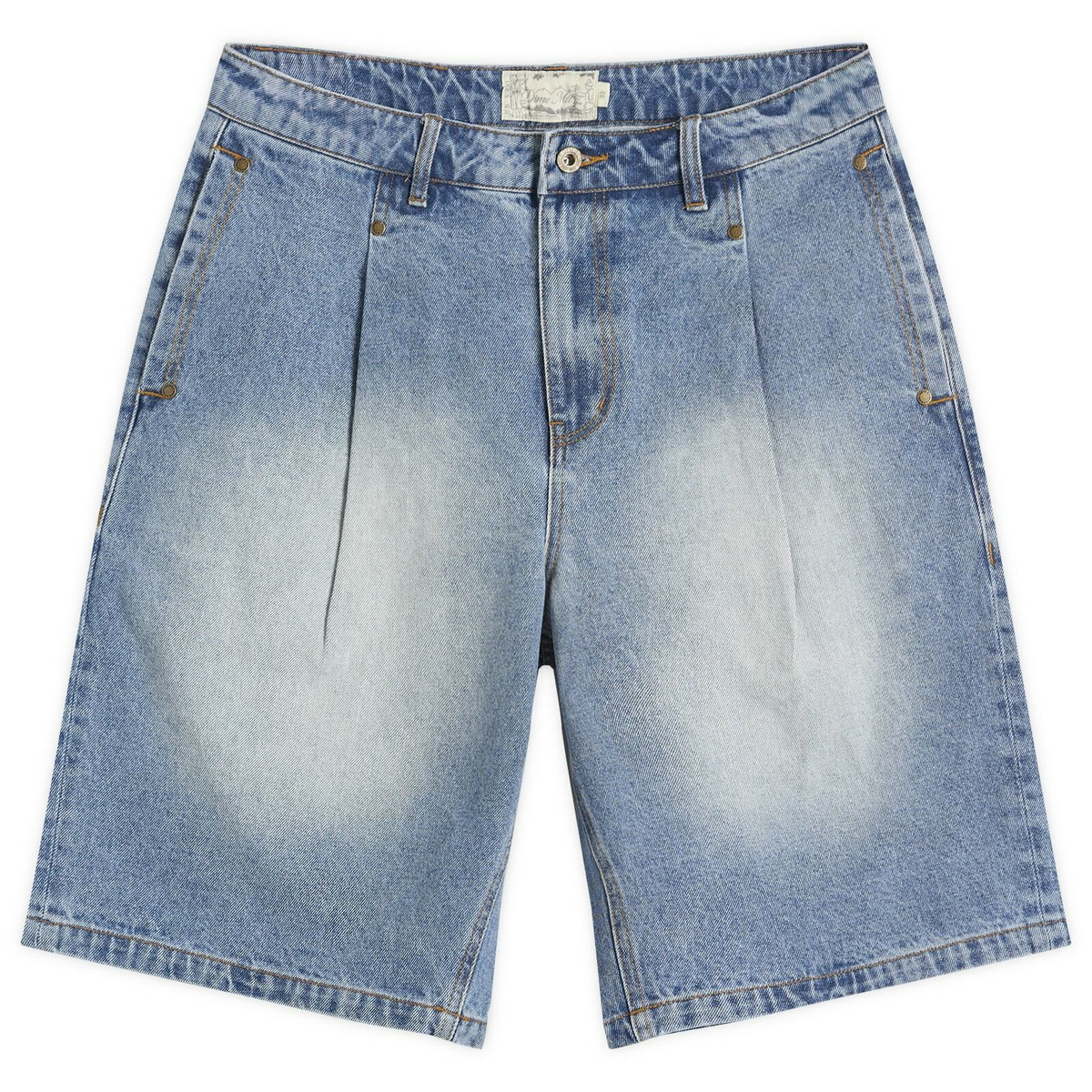 Dime Men's Pleated Denim Shorts in Blue Washed