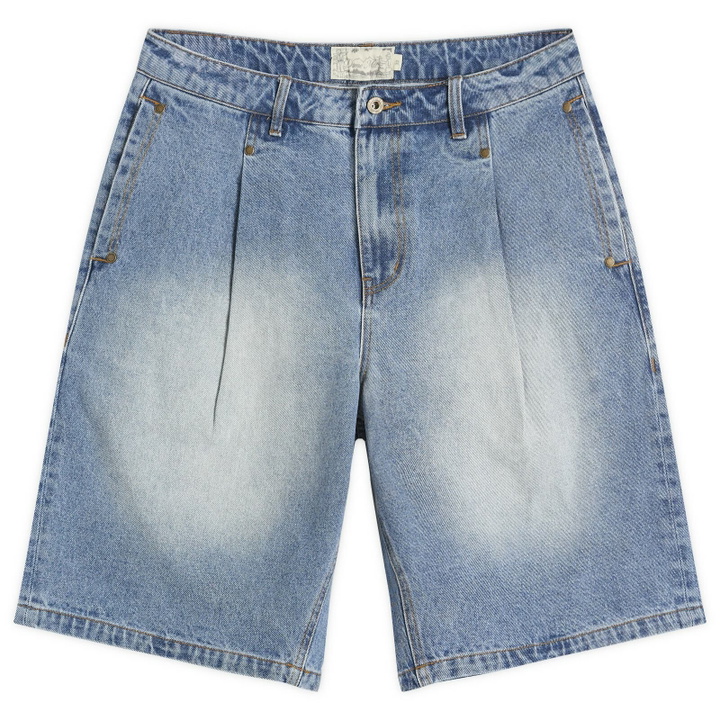 Photo: Dime Men's Pleated Denim Shorts in Blue Washed
