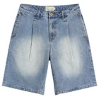 Dime Men's Pleated Denim Shorts in Blue Washed