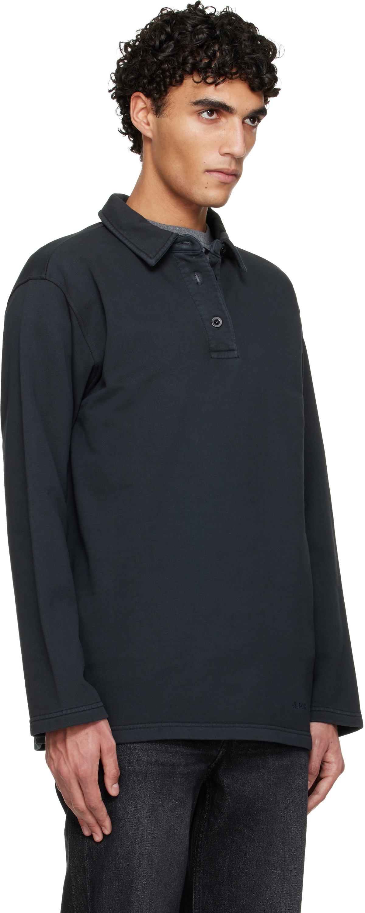 A.P.C. Black Long-Sleeve Polo