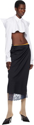 Pushbutton Navy Lace Trim Midi Skirt