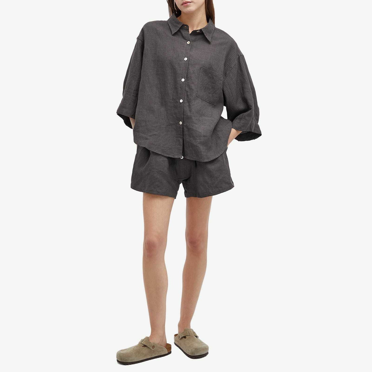Deiji Studios Women's Linen 03 Set in Slate Check