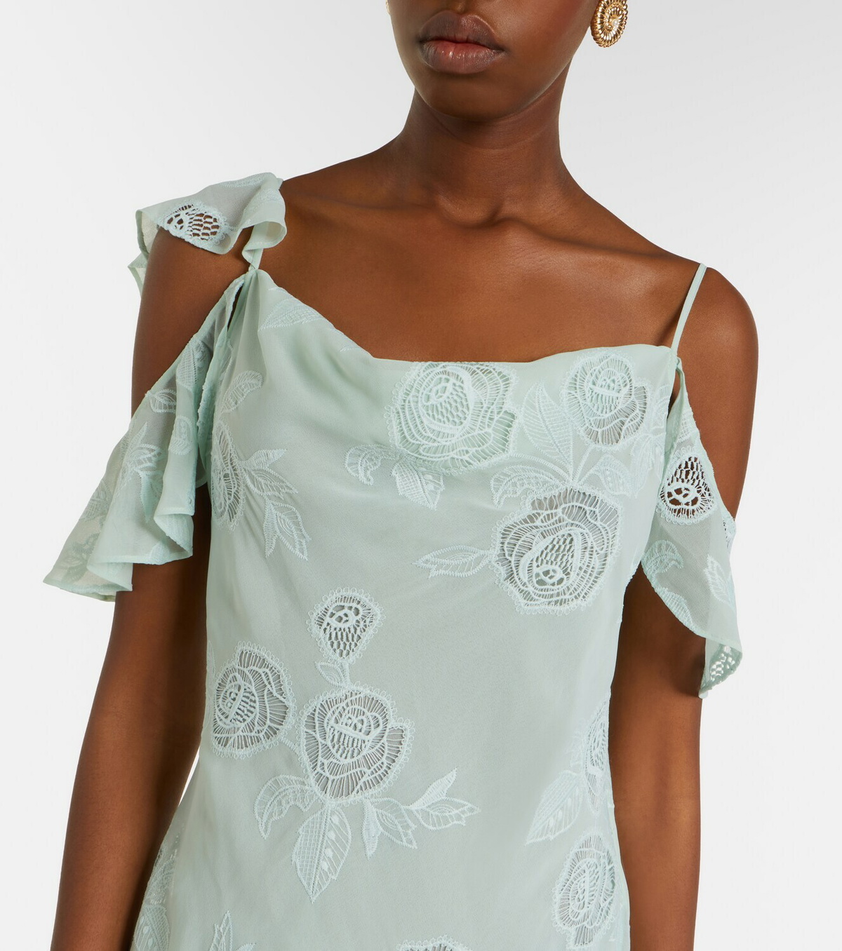 Self-Portrait Embroidered ruffled georgette maxi dress