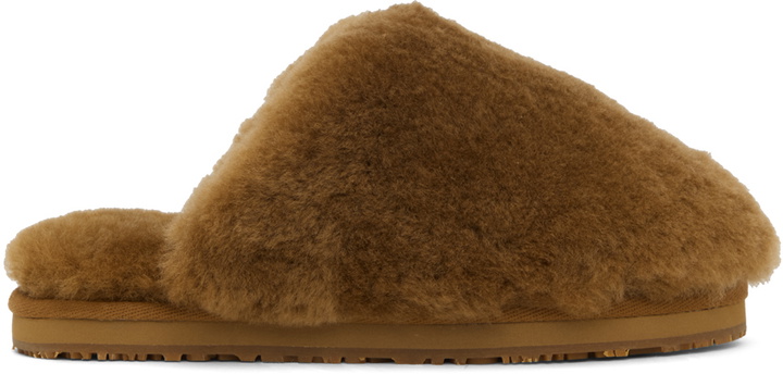 Photo: Mou Brown Patch Shearling Slippers