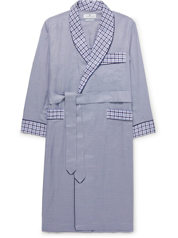 Photo: Turnbull & Asser - Piped Checked Cotton-Poplin Robe - Blue