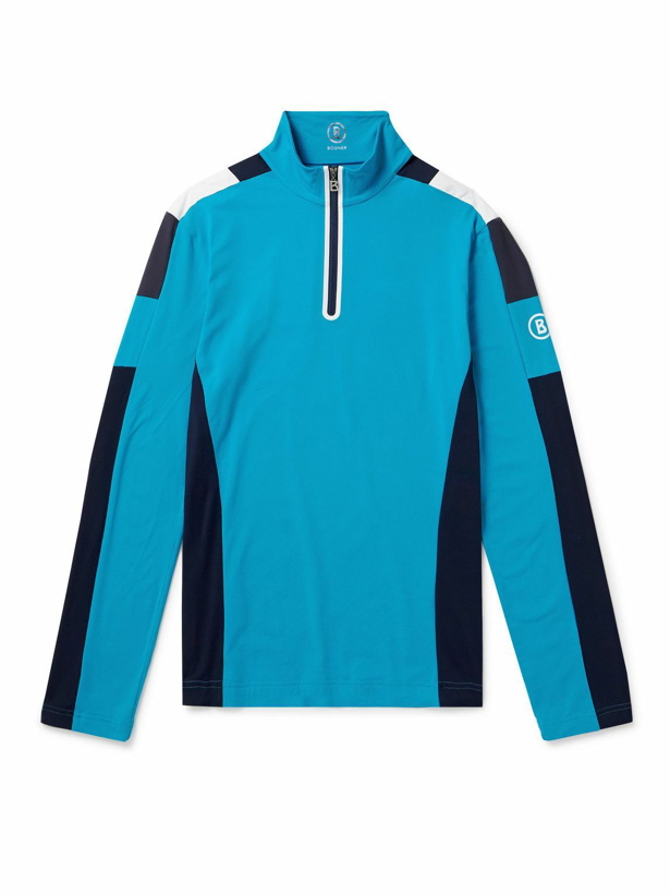 Photo: Bogner - Mica Colour-Block Logo-Print Stretch-Jersey Half-Zip Base Layer - Blue