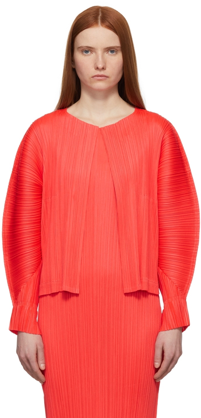 Pleats Please Issey Miyake Red Monthly Colors January Cardigan