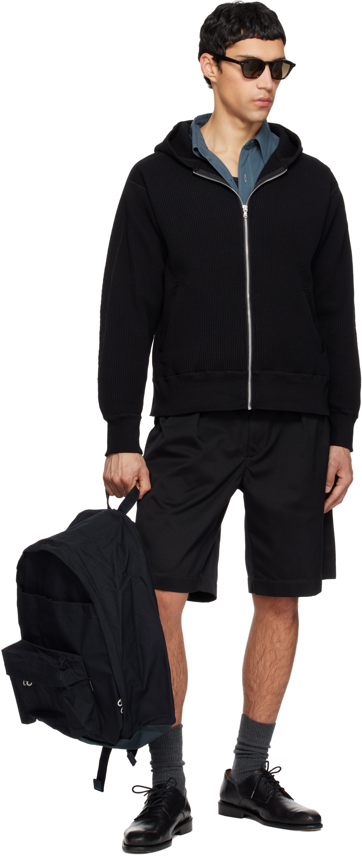nanamica Black Zip-Up Thermal Hoodie