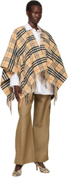 Burberry Beige Check Wool Cashmere Cape Coat