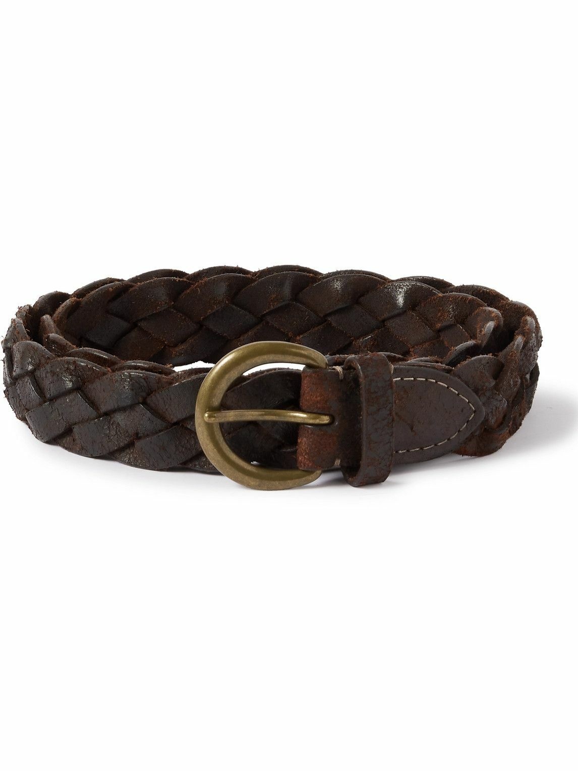 Photo: RRL - Braided Distressed Leather Belt - Brown