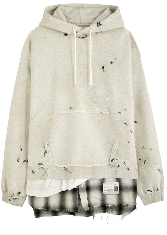 Photo: Maison mihara yasuhiro Distressed Layered-effect Hooded Cotton Sweatshirt White