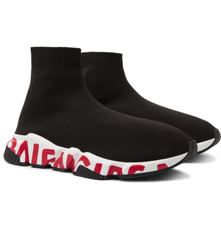 Photo: Balenciaga - Speed Sock Logo-Print Stretch-Knit Slip-On Sneakers - Black