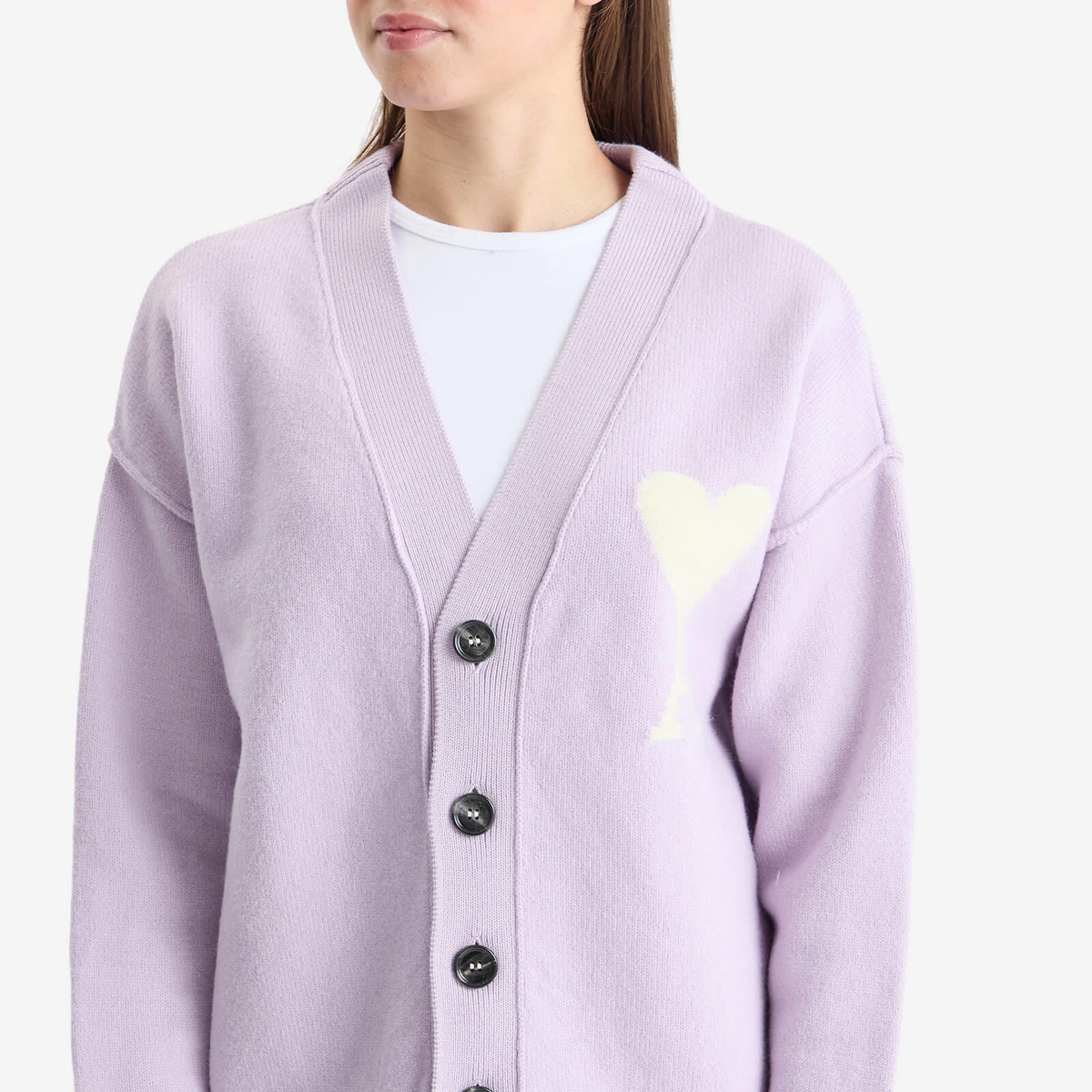 AMI Paris Women's Off White ADC Cardigan in Lilac/Ecru AMI