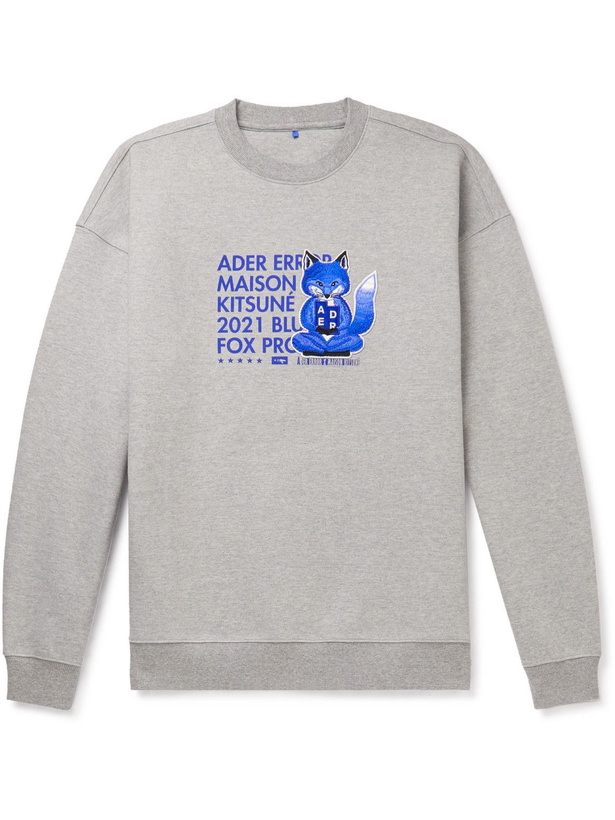 Photo: Maison Kitsuné - Ader Error Meditation Fox Logo-Embroidered Cotton-Jersey Sweatshirt - Gray