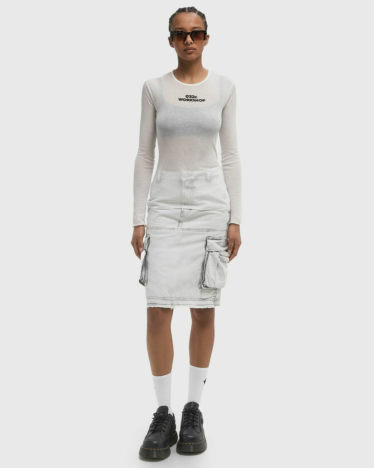 032c BLACK SUN FINE RIB LONGSLEEVE White Womens Longsleefe