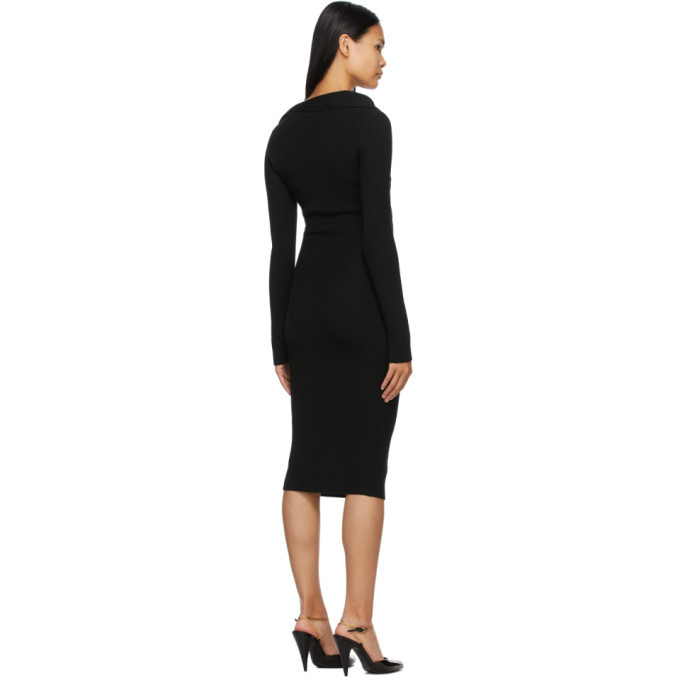 Alexander McQueen Black Wool Twisted V-Neck Dress Alexander McQueen