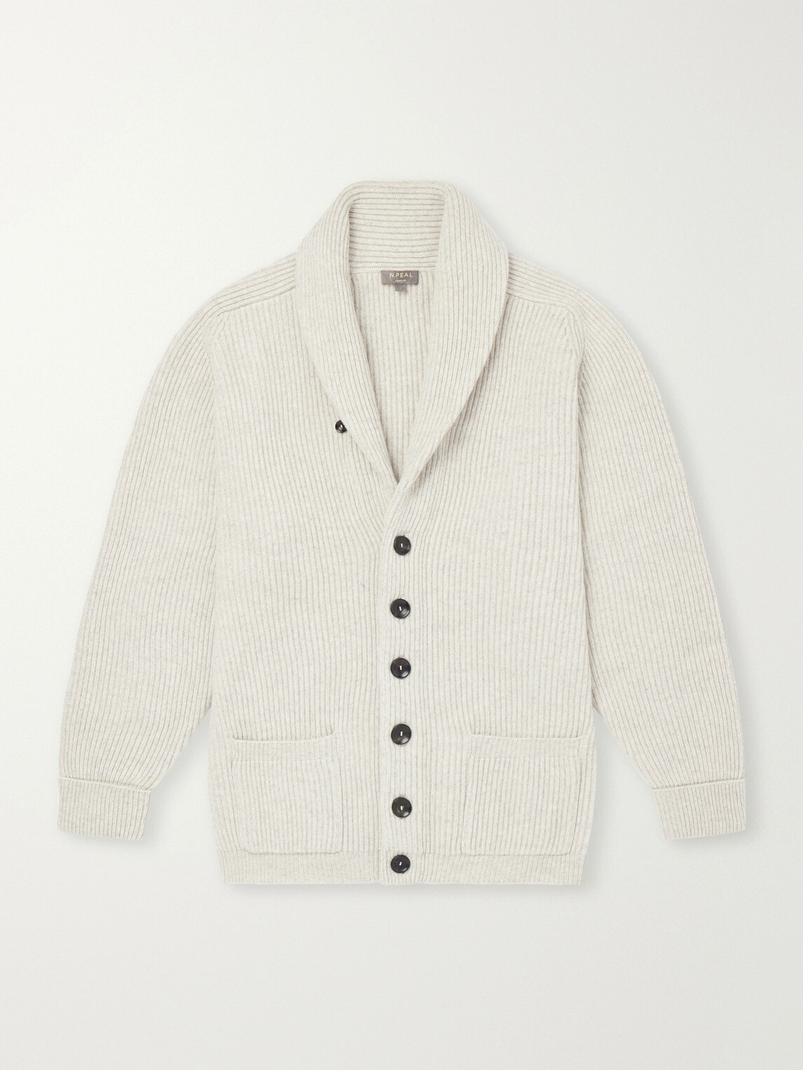 N.PEAL - Kensington Shawl-Collar Ribbed Cashmere Cardigan - Gray