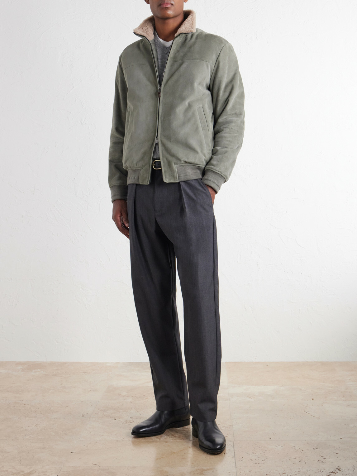 Canali - Padded Shearling-Trimmed Suede Bomber Jacket - Green