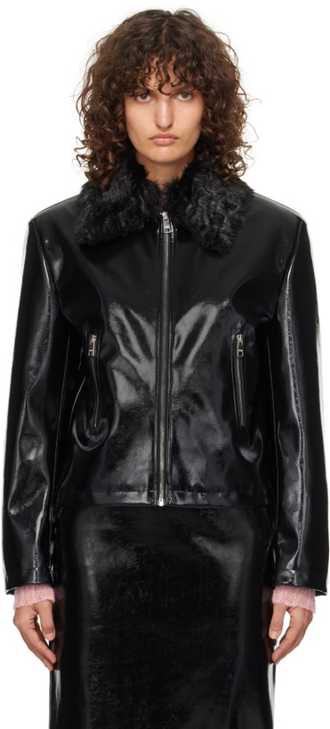 Photo: MSGM Black Patent Faux-Leather Jacket