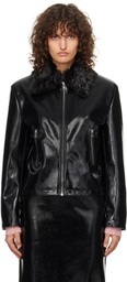MSGM Black Patent Faux-Leather Jacket