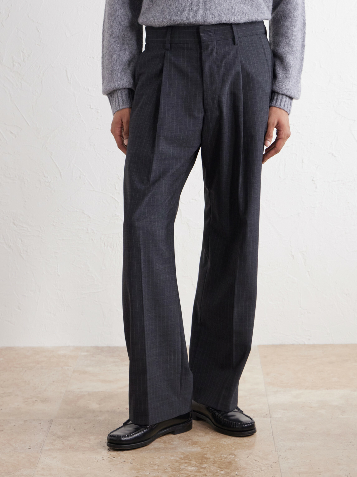 NN07 - Kay 10037 Straight-Leg Pleated Pinstriped Woven Trousers - Gray