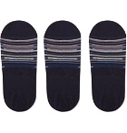 Ermenegildo Zegna - Three-Pack Striped Cotton-Blend No-Show Socks - Navy