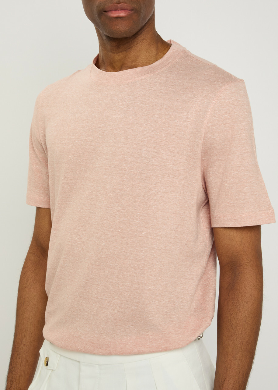 Brunello Cucinelli Linen and Cotton-blend T-shirt Peach